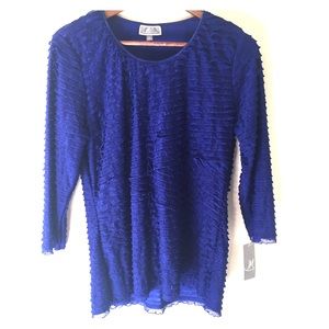 JM COLLECTION Royal Blue 3/4 Sleeve Ruffle Blouse